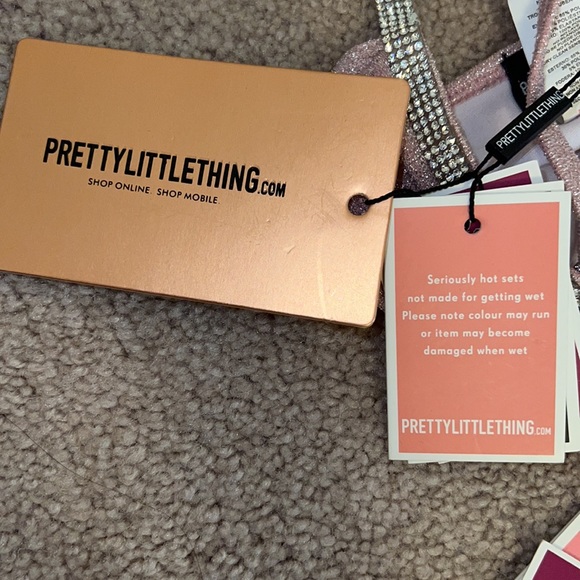 Pretty little thing baby pink diamanté glitter pool party bikini set - Picture 10 of 13